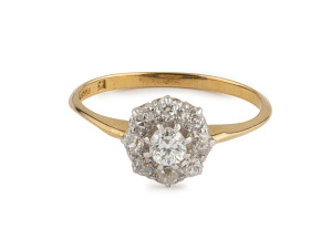 LARARD BROS of Melbourne 15ct gold and diamond cluster ring, 19th century, stamped "15ct" with anchor and star with bar mark,