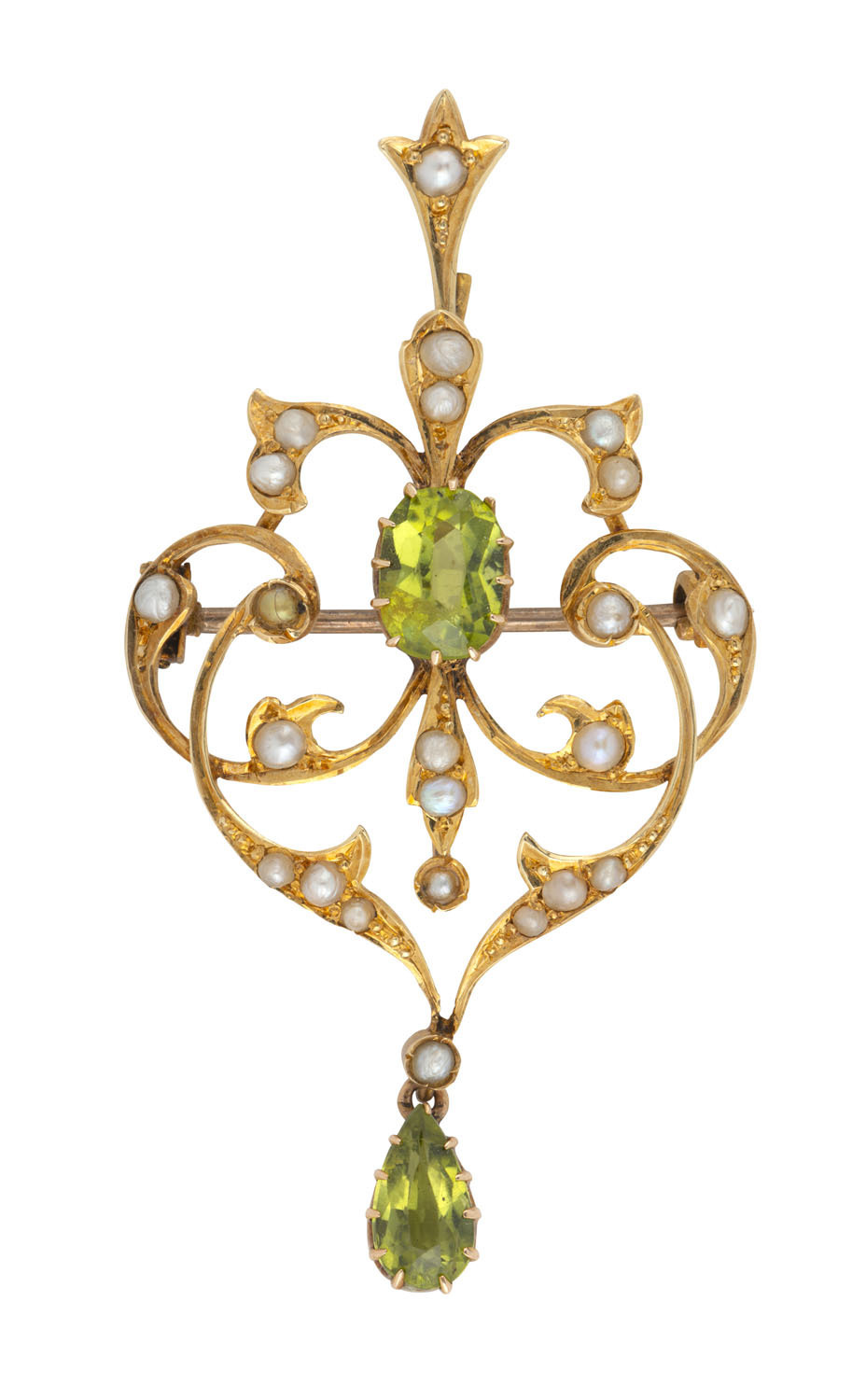 Willis And Sons Of Melbourne Australian 15ct Gold Brooch With Peridot