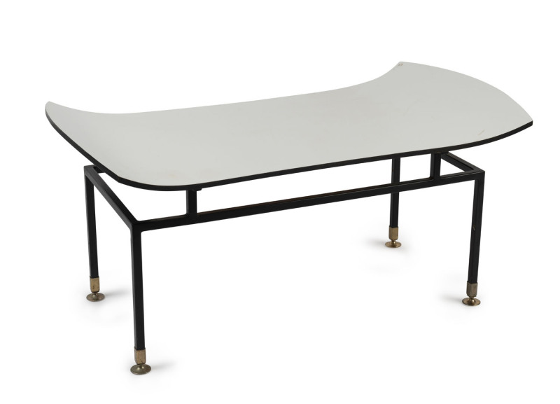 GRANT FEATHERSTON for Aristoc "Pagodaline" coffee table, curved plywood with metal legs, circa 1958, 42cm high, 88cm wide, 50cm deep