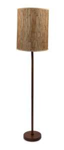 A retro standard lamp, turned teak with original shade, circa 1960 174cm high