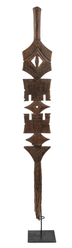 A Kanak flèche faîtière (roof finial), carved wood, New Caledonia, 19th century, 111cm high