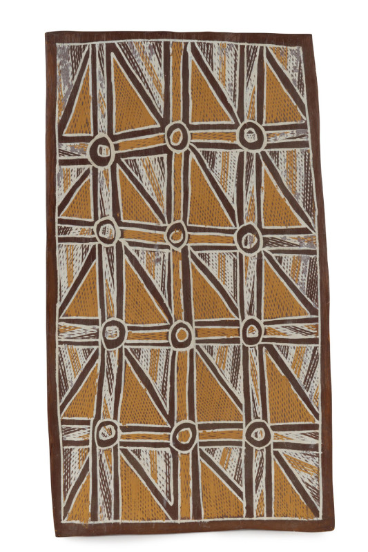 NORMAN MANGAWILA (1933-1991), Daygurrgurr Gupapuynu clan, bark and earth pigment, Remington Art & Craft label verso, No. 10BI 1083/3 56 x 32cm