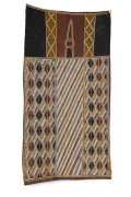 ARTIST UNKNOWN (Aboriginal, Northern Territory), cross hatched ceremonial design, bark and natural earth pigments, ​106 x 54cm