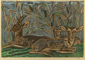 AXEL SALTO (1889-1961, Denmark), Deer, woodblock print, 182/260, signed in pencil lower right "Salto", 44 x 61cm