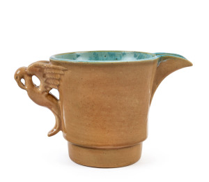 KLYTIE PATE pottery jug with bird handle, incised "Klytie Pate", 8.5cm high, 14cm across
