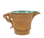 KLYTIE PATE pottery jug with bird handle, incised "Klytie Pate", ​8.5cm high, 14cm across