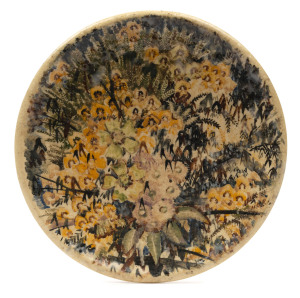ARTHUR MERRIC BOYD and NEIL DOUGLAS (attributed) Murrumbeena Pottery plate with wild flowers in landscape, no visible signatures, 24cm diameter