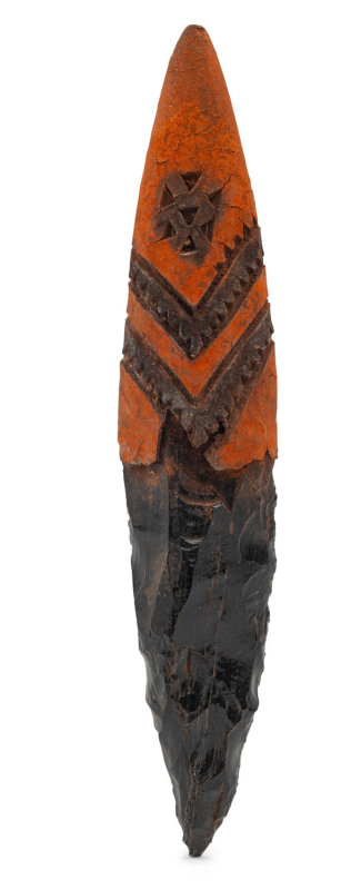 A tribal dagger, obsidian and carved parinarium nut (putty nut) with orange pigment, Admiralty Islands, early 20th century, ​27cm long