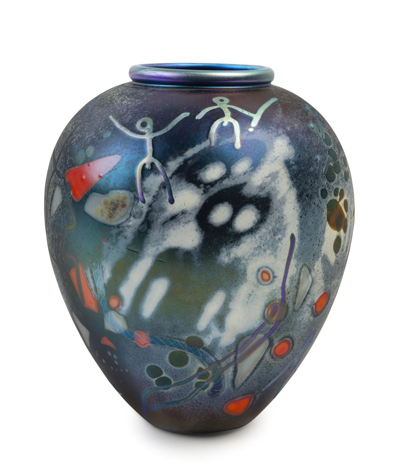 CHRIS PANTANO Dreamtime Australian art glass vase, circa 1993, engraved