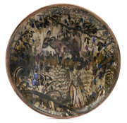 NEIL DOUGLAS (attributed) pottery plate hand-painted with large kangaroo in bush scene, not signed, ​21cm diameter