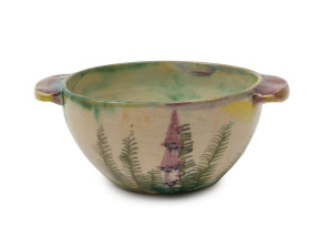 ARTHUR MERRIC BOYD Australian pottery bowl decorated with wildflowers, incised "A.M.B.", 6cm high, 15cm across the handles