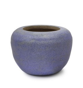 HAROLD HUGHAN pottery vase with mauve glaze, incised Glen Iris monogram "HGI", 10cm high, 14cm diameter