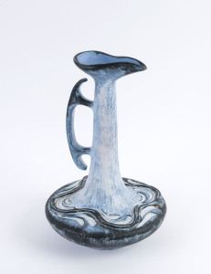 ELLIS blue glazed pottery ewer, incised "Ellis", 28cm high