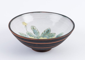 ARTUR HALPERN pottery bowl with internal floral decoration, incised monogram "A.H.", 6cm high, 14.5cm diameter