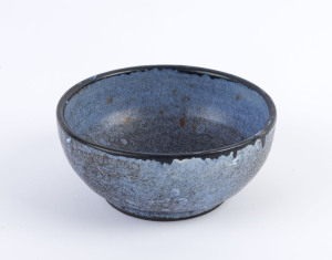 DAVID and HERMIA BOYD blue glazed pottery bowl, incised "D H Boyd", 6cm high, 14cm diameter