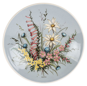 GUY BOYD Australian pottery fruit bowl with wildflower decoration, signed on the front "H. ILICH" (Helen Ilich), incised "Guy Boyd, Australia", 23.5cm diameter