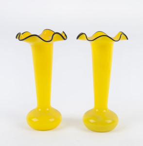 A pair of Bohemian "Tango" glass vases, yellow with black trim, circa 1920's, 20.5cm high