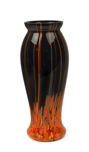 A Bohemian orange and black glass vase, early 20th century, 30.5cm high
