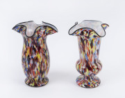Two Bohemian mottled glass vases with black rims, circa 1920's, ​18.5cm high