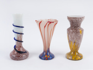 Three Bohemian Art Deco mottled glass vases, circa 1920's, the largest 23cm high