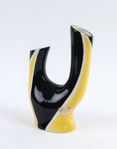 WEMBLEY WARE Australian retro black and yellow porcelain vase, circa 1950s, impressed mark "Wembley" with original foil label, 22cm high