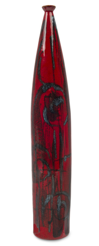 FANTONI (attributed) Italian vase of tall slender form with pigeon blood glaze, circa 1950's not signed, ​37cm high