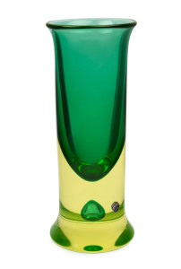 CENEDESE Sommerso glass vase in yellow and green by ANTONIO DA ROS, circa 1960, original paper label "Cenedese, Murano, Vetri", 28cm high
