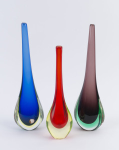 CENEDESE Sommerso group of three Murano glass vases, circa 1960, (3 items), blue example with original label "Murano Glass, Made In Italy", the largest 35cm high