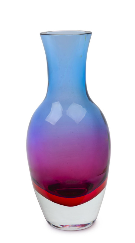 SEGUSO Sommerso tricolour baluster shaped vase in red, blue and mauve by Flavio Poli, circa 1950's, 20cm high