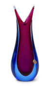 SEGUSO Sommerso Murano glass vase in purple and blue by Flavio Poli, circa 1950's, original foil label "Made In Italy, Murano", 24cm high