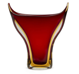 SEGUSO tall flared Sommerso Murano glass vase in red and amber by Flavio Poli, circa 1950's, 32cm high