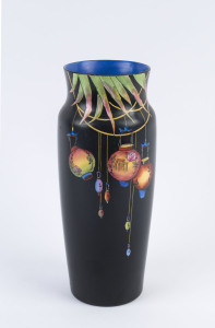 CROWN DUCAL English porcelain vase decorated with Chinese lanterns, circa 1930's, black crown mark "Crown Ducal Ware, England", 27.5cm high