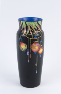 CROWN DUCAL English porcelain vase decorated with Chinese lanterns, circa 1930's, black crown mark "Crown Ducal Ware, England", ​27.5cm high