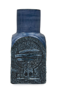 TROIKA English pottery square form vase by Holly Jackson, circa 1977, signed "Troika, Cornwall", with artist monogram, 15cm high
