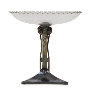 WMF German Art Nouveau comport, silver plate with wheel cut crystal bowl, circa 1900, stamped "W.M.F.", 27cm high, 27cm diameter