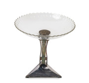 WMF German Art Nouveau comport, silver plate with wheel cut crystal bowl, circa 1900, stamped "W.M.F.", ​27cm high, 27cm diameter - 2