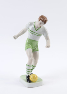HOLLOHAZA Hungarian porcelain footballer soccer player, circa 1960's, stamped "Hollohaza Kezzel Festett", 26cm high