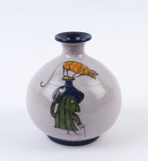 ARTIST UNKNOWN pottery vase decorated with a cat on a skateboard, signed and dated (illegible), 14cm high - 2