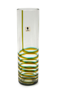 VENINI Spirali Murano glass cylindrical vase, circa 1981, engraved "Venini, Italia, 81", with original label "Venini, Made In Italy", 27cm high