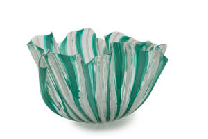 VENINI Canne Fazzoletti Murano glass handkerchief vase, circa 1950's, acid etched "Venini, Murano, Italia", 15cm high, 25cm wide