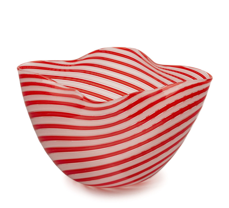 Italian Murano Spirali glass bowl, circa 1960, original label "Made In Murano Italy", 15cm high, 21cm wide