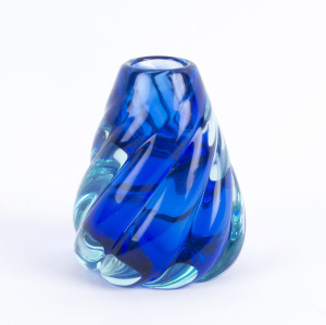SEGUSO blue Sommerso Murano glass candlestick, circa 1950's, original label "Made By Archimedes Seguso, Murano...", 10cm high