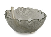 VENINI Murano glass bowl in the form of a leaf designed by TYRA LUNDGREN, circa 1981, engraved "Venini, Italia, 81" with original label, "Venini, Made In Italy", 9.5cm high, 20cm wide
