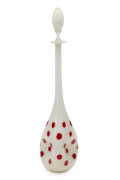 A Murano decanter opaque white glass with aventurine gold inclusions and applied red polka dot decoration, circa 1950's, 43cm high