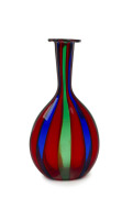 Murano Verticale Murano glass bottle vase in blue, red and green, in the manner of Paulo Venini, 26cm high