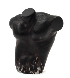 PATRICK WONG "Male Torso" sand blasted glass, circa 2000, engraved "P. Wong, 2000", 15cm high