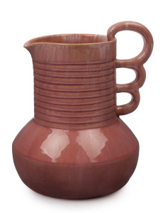 JOHN CAMPBELL Tasmanian pottery jug in rare pink glaze, circa 1930's, incised "John Campbell, Tasmania, B54", 22cm high