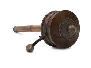Tibetan prayer wheel, copper, silver, bamboo and leather, 19th century, 27cm high