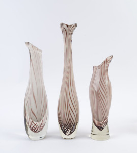 Three Czechoslovakian art glass vases, circa 1960, the largest 40cm high