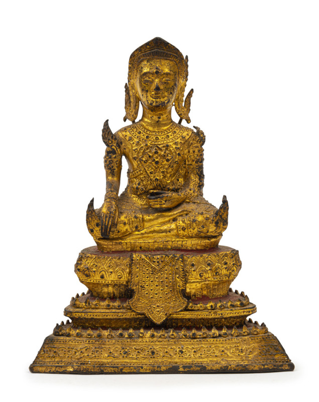 Thai seated Buddha statue, gilded bronze, 18th/19th century, 16.5cm high